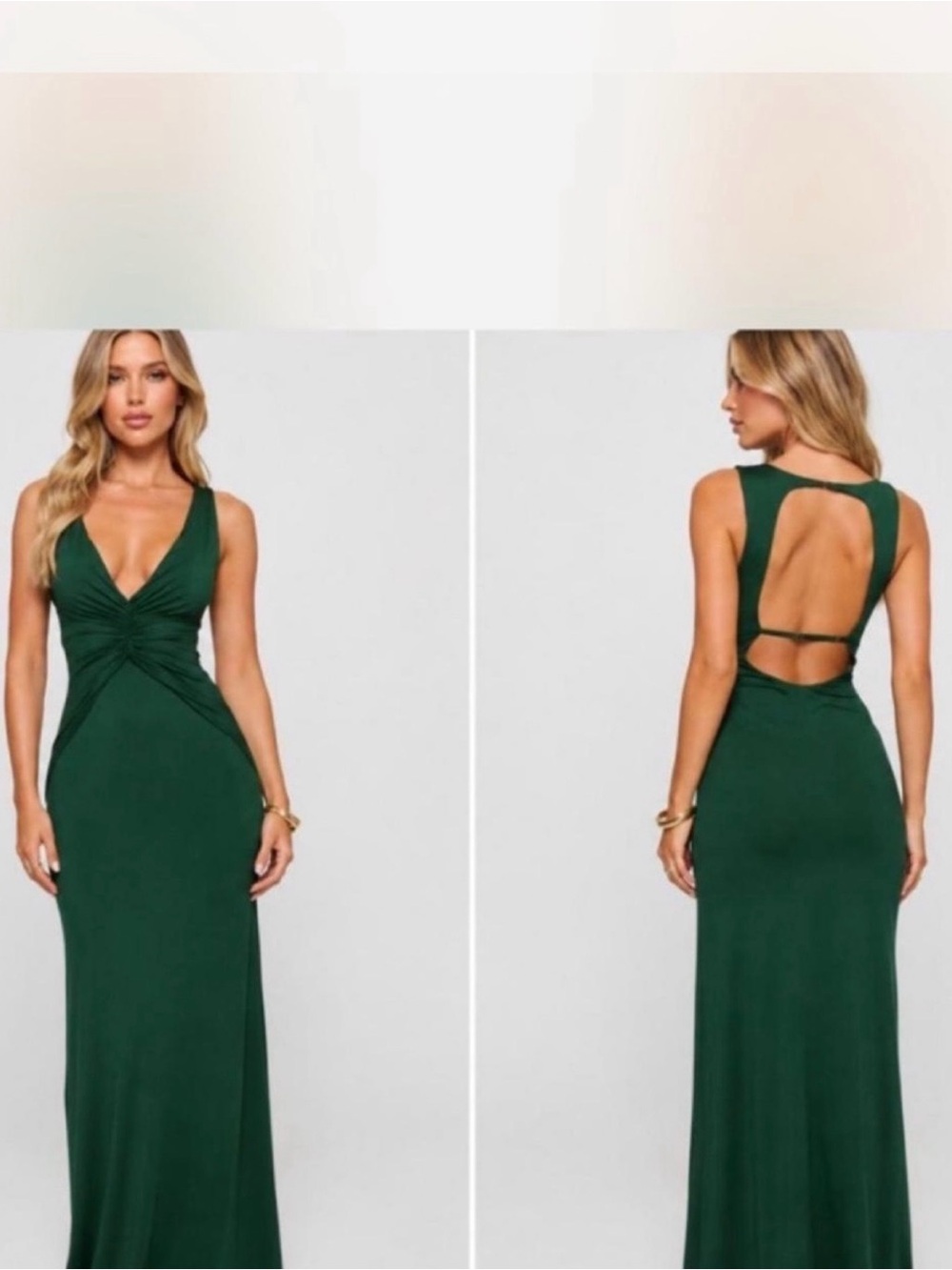 Princess Polly Frederica Deep V Emerald  Backless Maxi Dress
